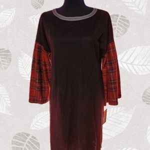 Cousin Earl Black Dress with Plaid Red Sleeves